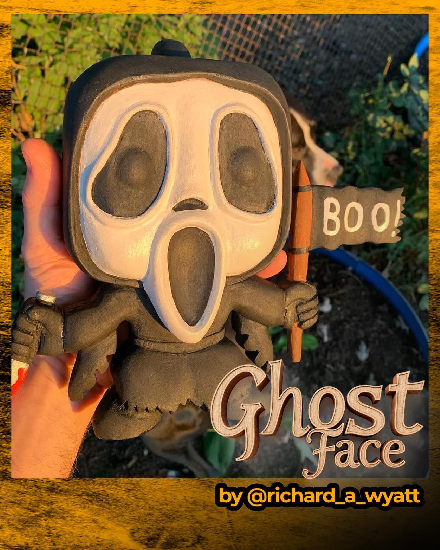 Ghostface-inspired carved mask by Richard Wyatt
